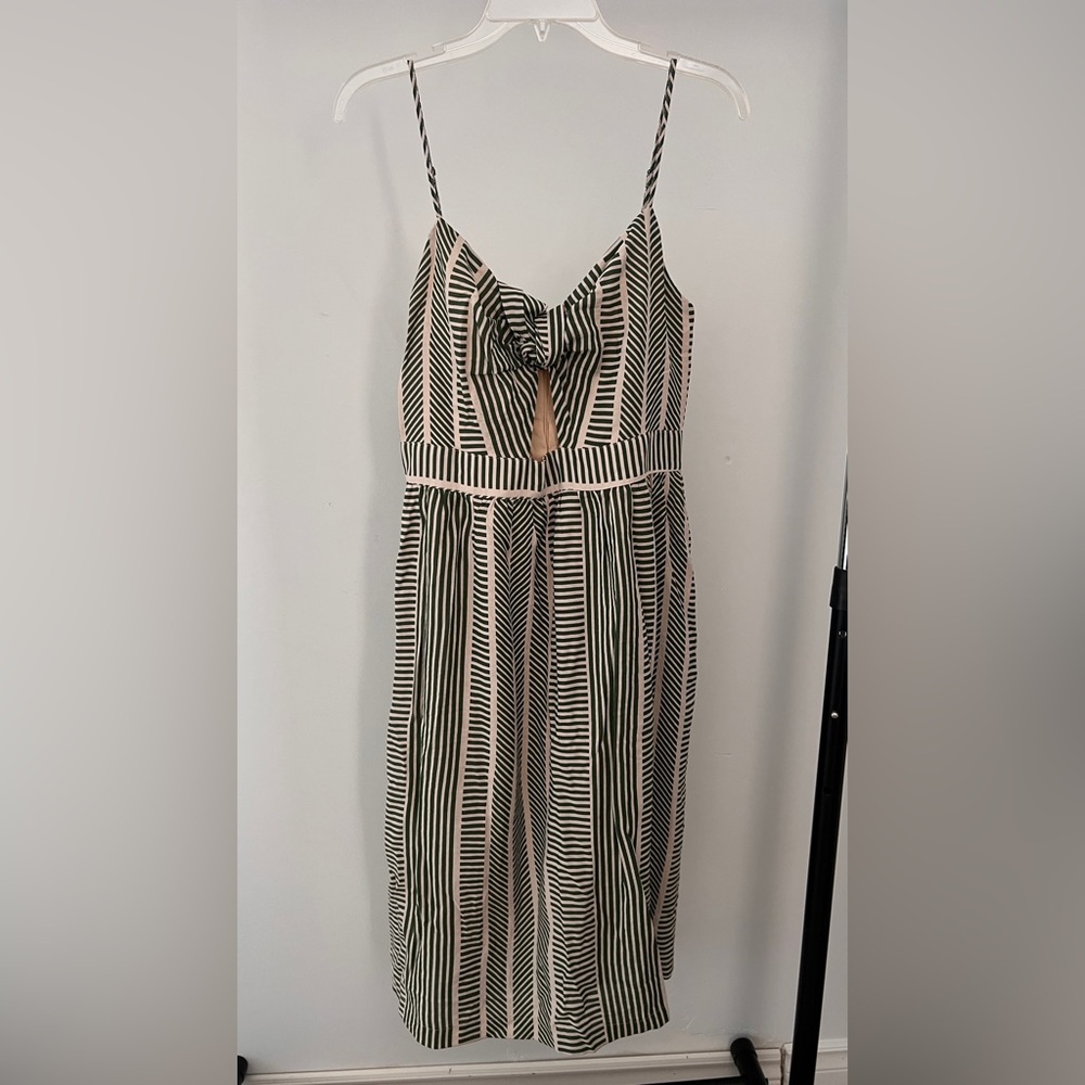 Green Striped Tie-Front Midi Dress